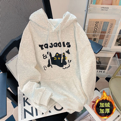 女童加绒卫衣冬季2025新款洋气中大童秋冬加厚一体绒保暖连帽外套