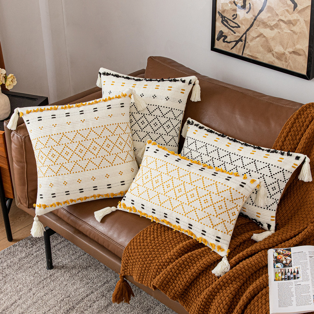 波西米亚风条纹抱枕套刺绣提花流