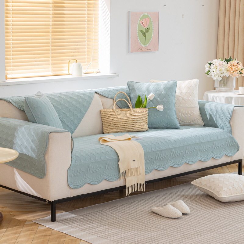 纯棉沙发垫四季通用全棉防滑现代简约刺绣坐垫子皮沙发套罩巾盖布