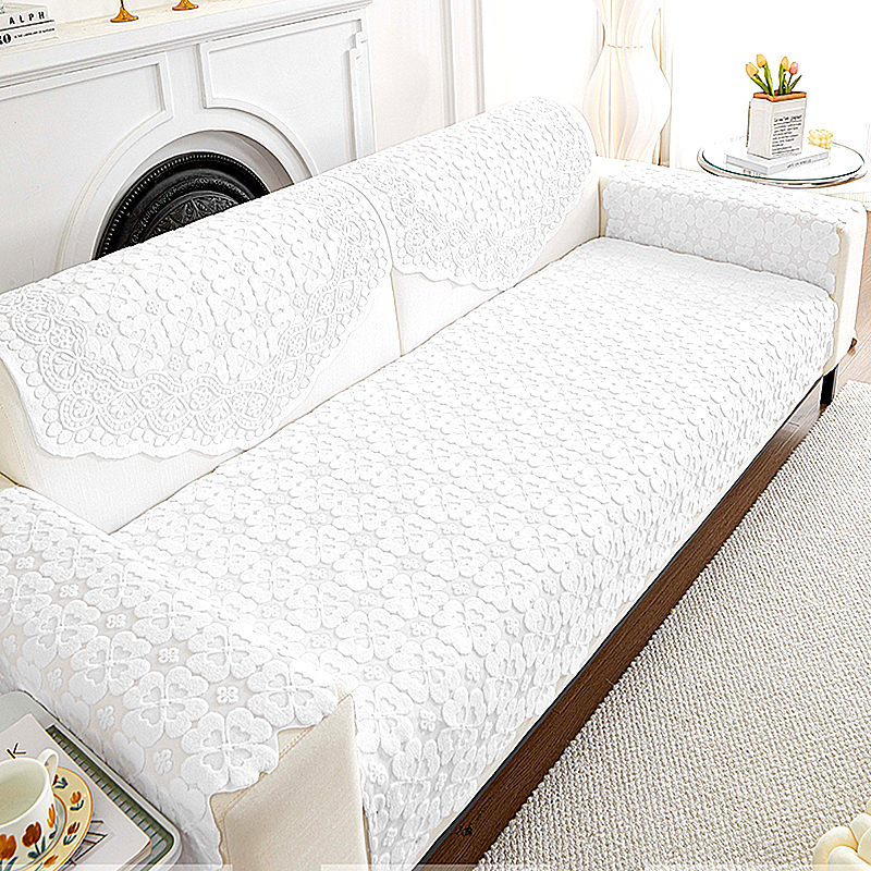 镂空蕾丝米白色沙发巾全盖布三角靠背扶手巾 四季沙发垫纱巾坐垫