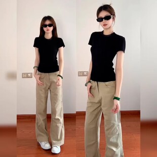 莫代尔黑色短袖t恤女夏季2026新款圆领正肩上衣修身显瘦紧身小个