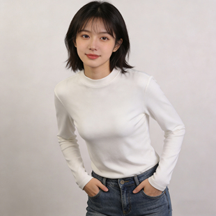 T恤 长袖 莫代尔人棉超好看打底衫 女秋冬磨毛保暖立领内搭2025新款