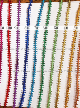 1cm金银红蓝绿色等双耳边蜈蚣带细花边舞台古装服饰辅料10米