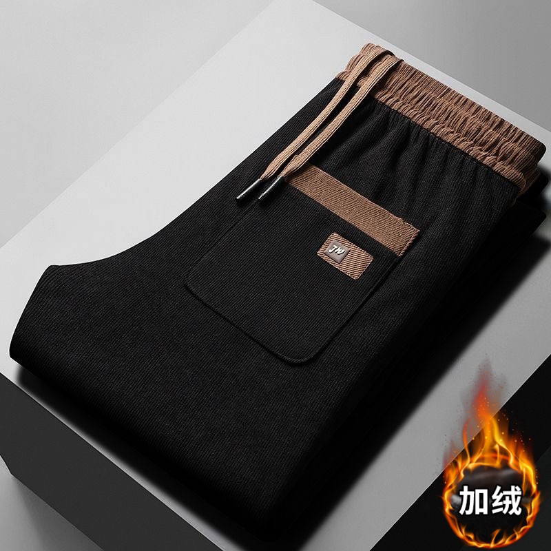 秋冬灯芯绒休闲裤子男士冬天加绒保暖运动裤潮牌百搭宽松直筒长裤