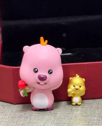 999足金露比转运珠黄金卡通Loopy手链3D硬金可爱小海狸串珠送女友