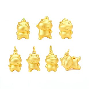 999足金水豚噜噜转运珠黄金卡通可爱黄水豚金噜噜吊坠串珠手链女