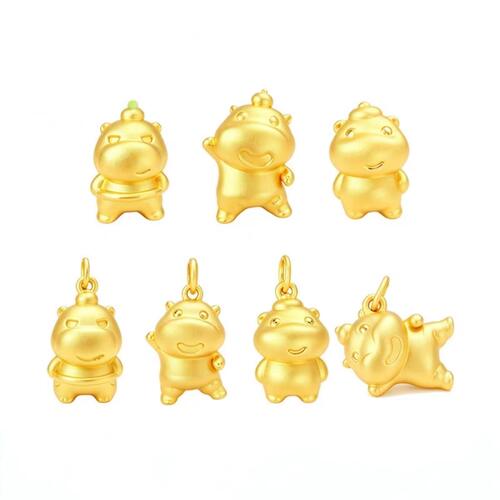999足金水豚噜噜转运珠黄金卡通可爱黄水豚金噜噜吊坠串珠手链女