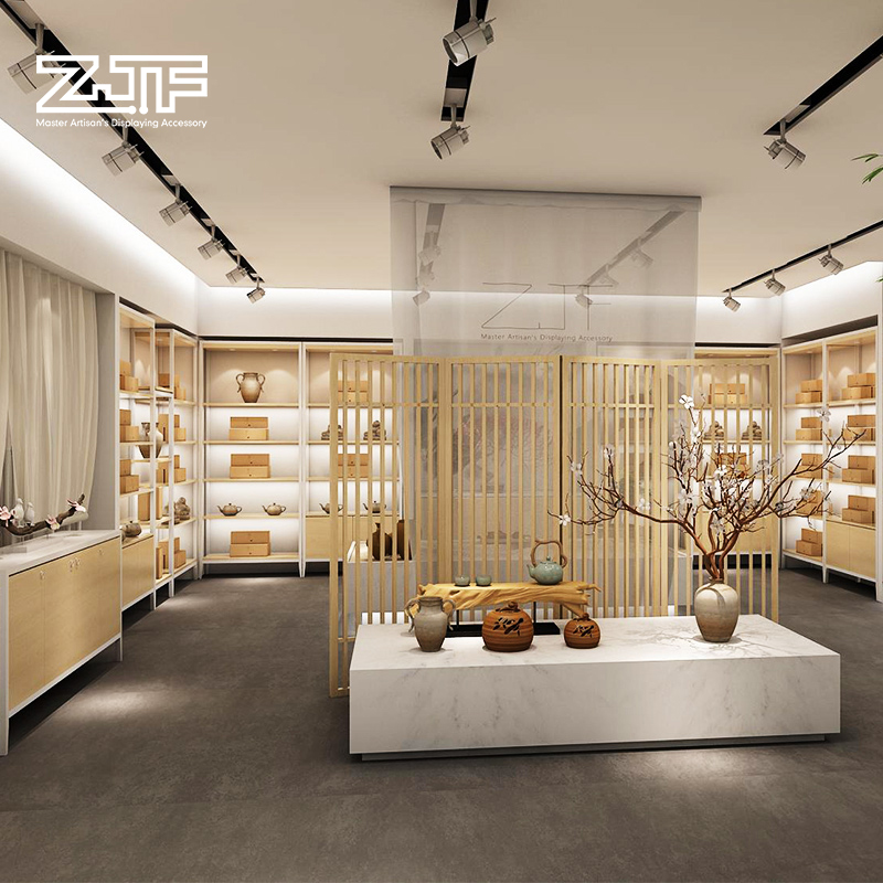 众匠坊茶空间实体店装修设计茶叶店3d效果展示图陶瓷展柜茶具货架