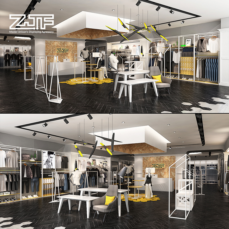 众匠坊zjf 服装实体店铺装修设计男女装货架展示架商场展厅效果图