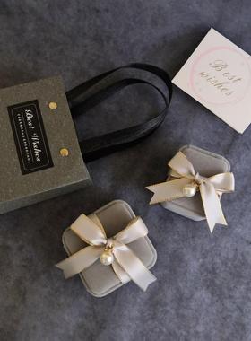 高档绒布灰色饰品礼盒套装戒指盒项链空盒手镯盒耳环圣诞节