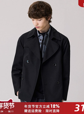 2025秋季新品短款男士风衣双排扣休闲时尚英伦高级感青年男潮外套