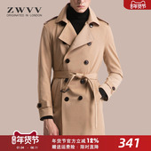 休闲韩版 春秋新品 潮 青年男士 外套时尚 英伦男风衣中长款 双排扣修身