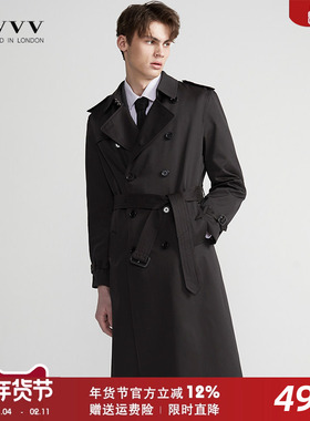 秋季新款2025男士风衣加长款过膝含棉英伦双排扣青年修身男外套潮
