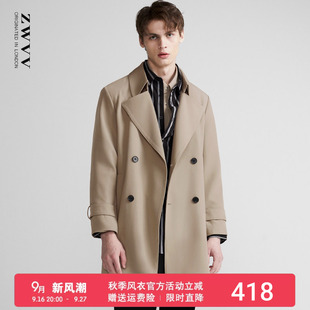 2026新款高级感春季男风衣中长款垂顺纯色双排扣青年潮流翻领外套
