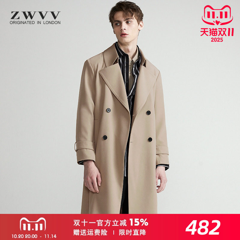 2025新品中长款风衣男士设计师春秋系带翻领高级感韩版潮休闲外套