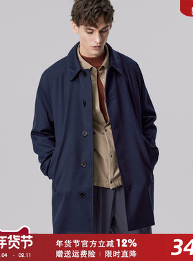 藏青秋季新款单排扣男士风衣短款时尚中长款韩版潮流英伦外套男