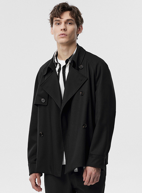 2025秋季高级感短款风衣男宽松外套翻领休闲男士青年新款潮外套