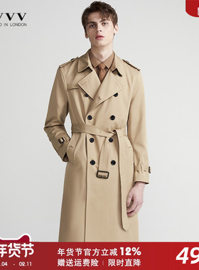 Trench coat 2025春秋男士风衣加长款过膝青年帅气战壕修身潮外套