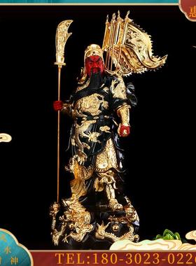 手工贴金立刀站九龙武财神铜关公佛像纯铜大号关公财神招【议价】