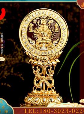 台湾盛凡纯铜鎏金准提镜摆件传佛堂用品法器准提佛母像铜【议价】