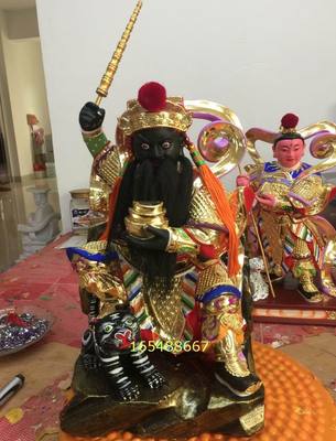 香樟木雕刻赵公明五路财神摆件