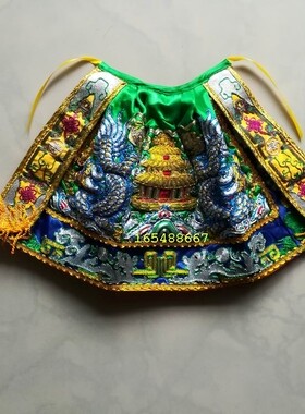 古体鳞神衣佛像披风斗篷绸缎神明衣台湾神衣 黄绿色龙衣26/36cm