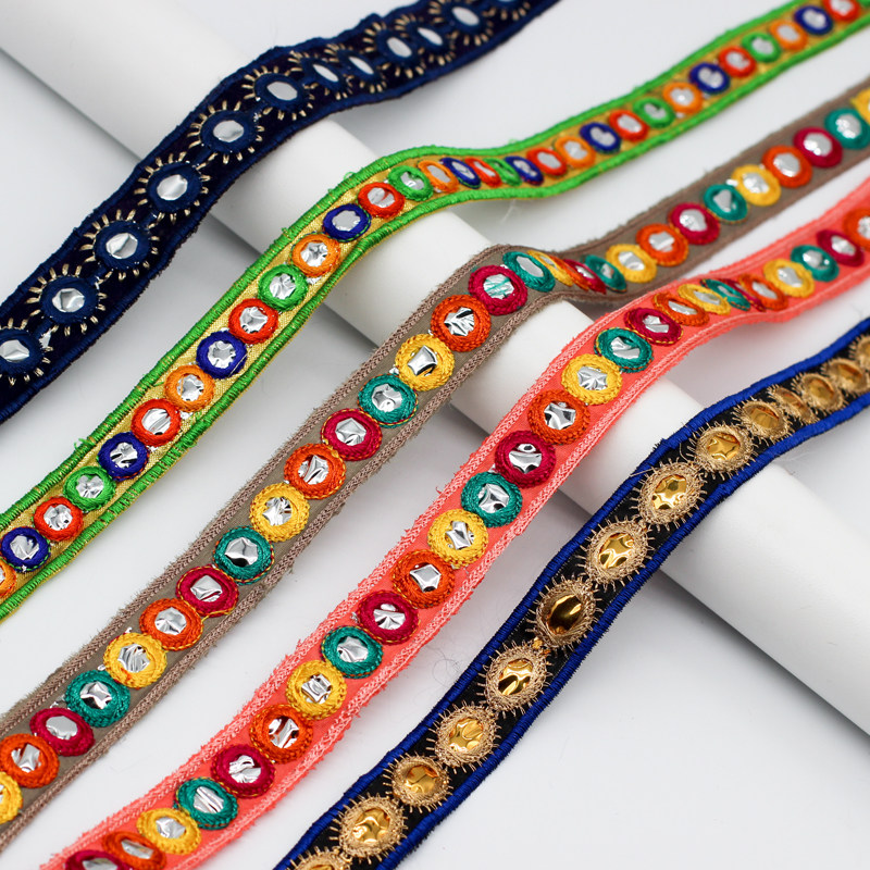 民族风刺绣花边辅料圆圈镜片绣花服装鞋材箱包配饰条码手工辅料