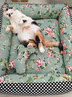 狗窝 猫窝手工DIY全可拆洗纯棉帆布冬季加厚耐抓咬泰迪金毛垫子床