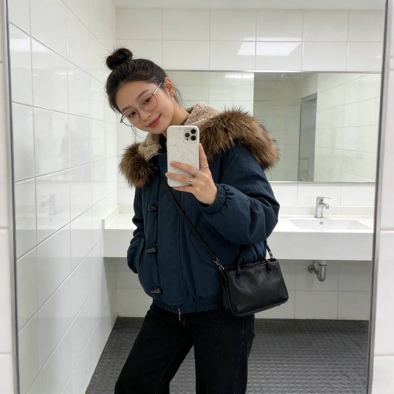欧货大毛领翻领连帽两穿设计感加厚保暖防寒棉服外套女派克棉袄潮