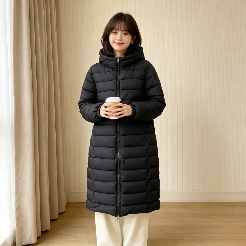 冬季中长款过膝连帽休闲小个子宽松棉服外套女气质面包服棉袄洋气