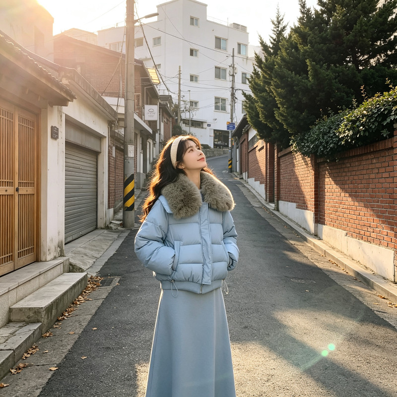温柔风大翻领短款加厚保暖防寒宽松小个子棉服外套女面包服棉袄潮