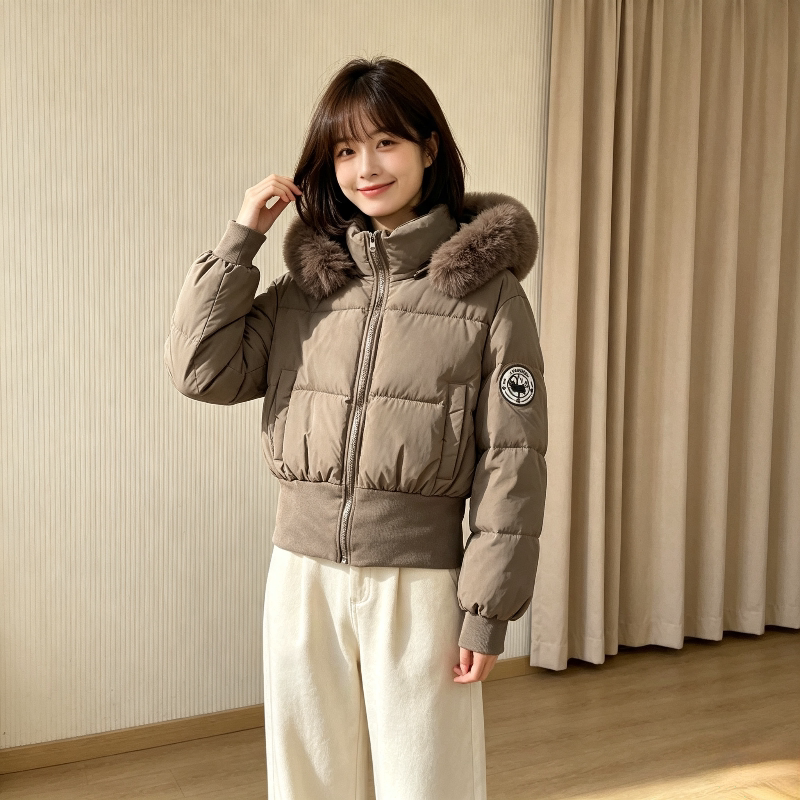 大毛领加厚保暖连帽宽松小个子防寒棉服外套女休闲百搭设计感棉袄