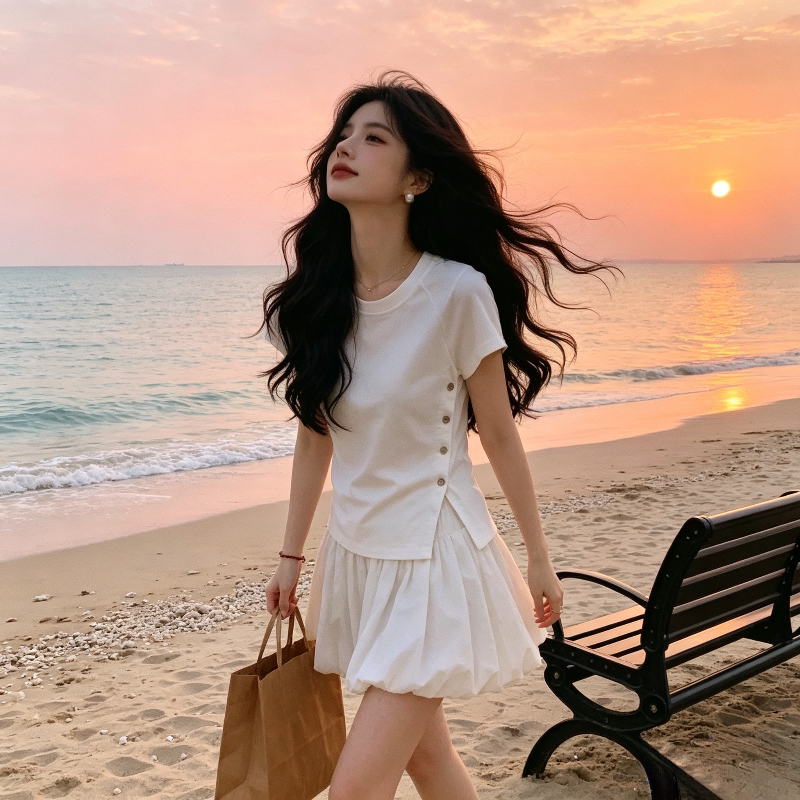 夏季正肩欧货修身显瘦小个子短款小众短袖T恤上衣女洋气百搭韩版