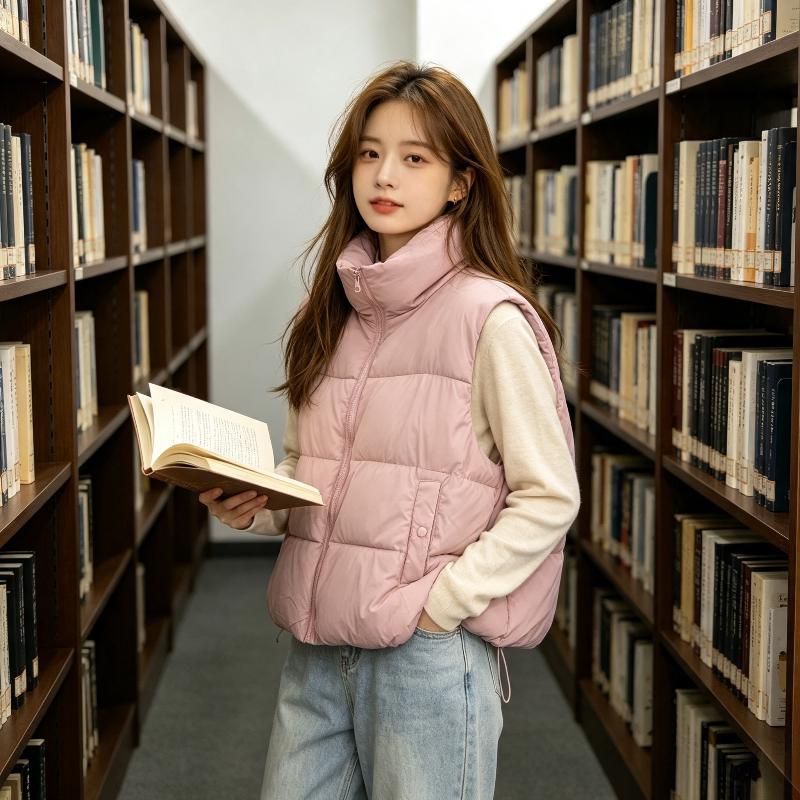 温柔风粉色立领加厚保暖宽松大码小个子防寒棉服马夹外套女休闲潮