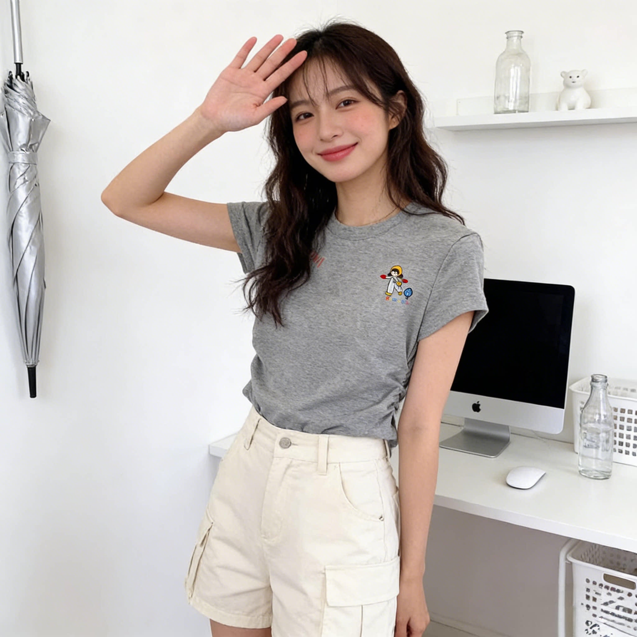 白色正肩短袖T恤女夏季修身显瘦设计感小个子休闲百搭上衣洋气潮