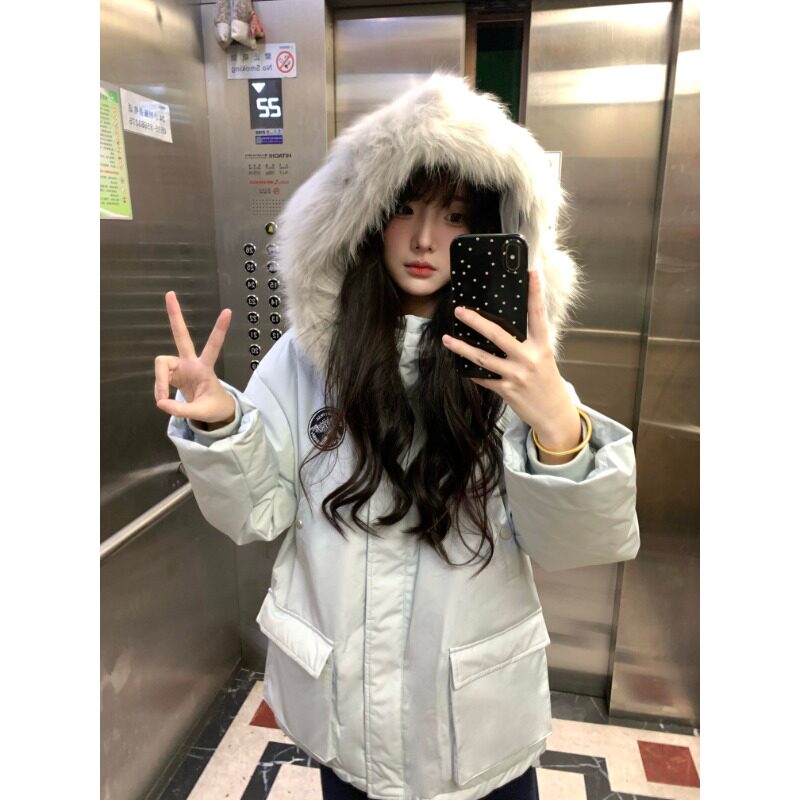 大毛领连帽加绒加厚保暖防寒宽松大码小个子派克棉服外套女减龄潮