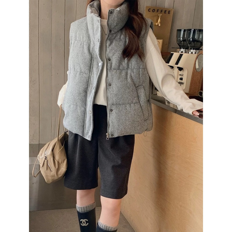 欧货秋冬立领设计感宽松短款小个子无袖坎肩棉服马夹外套女百搭潮