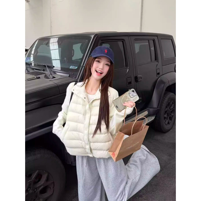 温柔风白色设计感减龄针织拼接休闲宽松小个子排骨服棉衣外套女潮