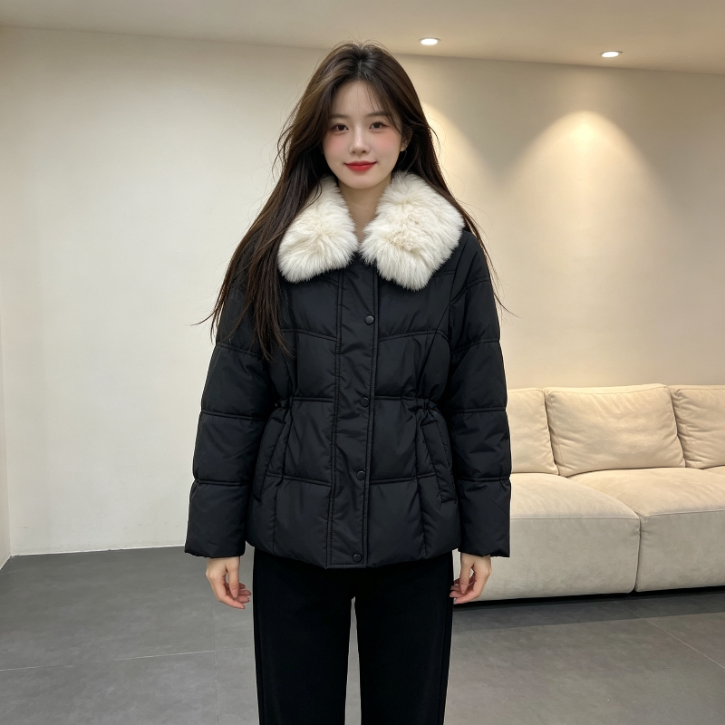 大毛领气质翻领收腰显瘦加厚保暖防寒宽松大码棉服外套女面包服潮