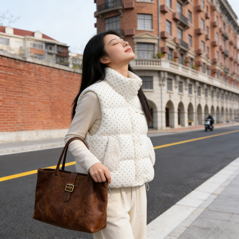 波点毛茸茸立领宽松大码小个子无袖坎肩棉服马夹外套女减龄马甲潮