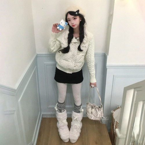 波点减龄设计感立领休闲宽松小个子百搭气质洋气棉服外套女麻花袖