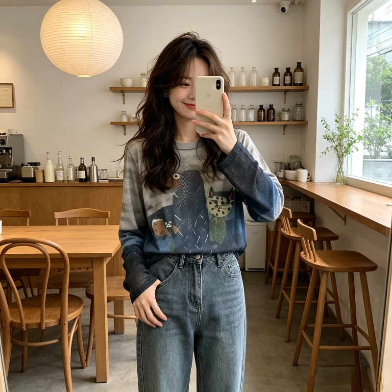 夏季薄款冰丝透气慵懒风休闲宽松大码小个子长袖防晒T恤上衣女潮