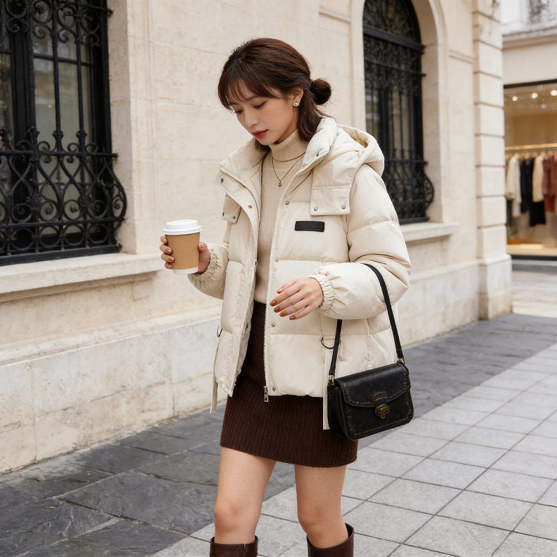 温柔风连帽设计感宽松大码小个子棉服外套女百搭面包服棉袄洋气潮