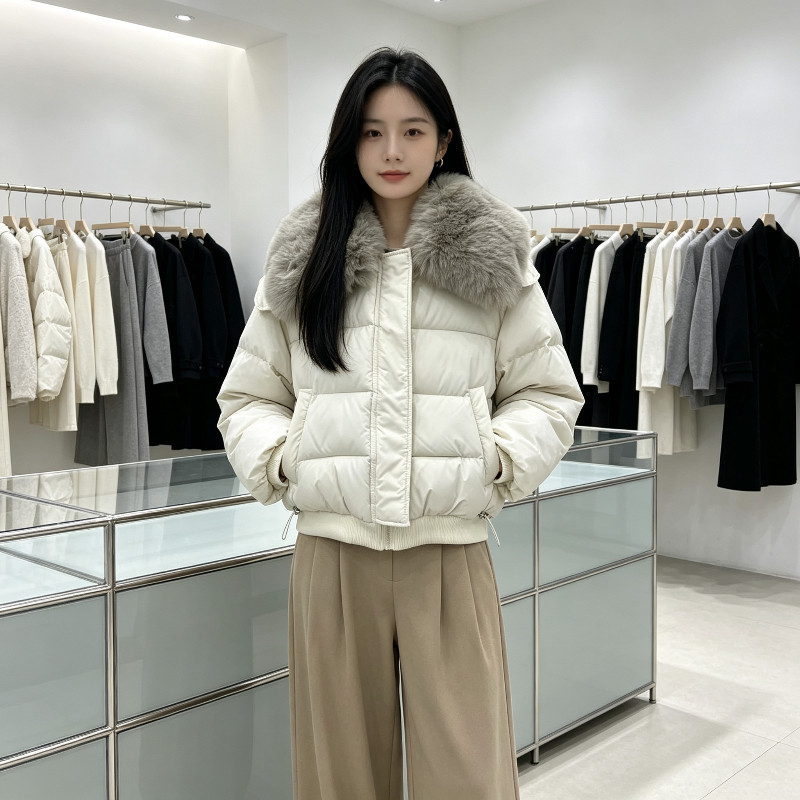 冬季大翻领毛领加厚保暖防寒短款休闲小个子棉服外套女面包服棉袄