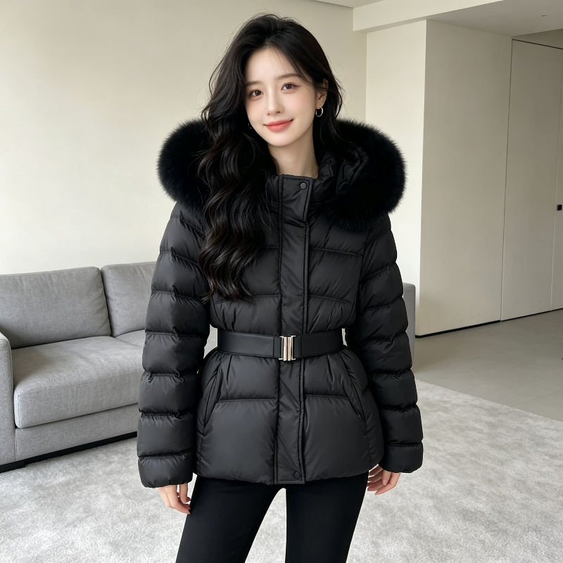 欧货大毛领连帽加厚保暖休闲百搭气质宽松大码防寒棉服外套女减龄