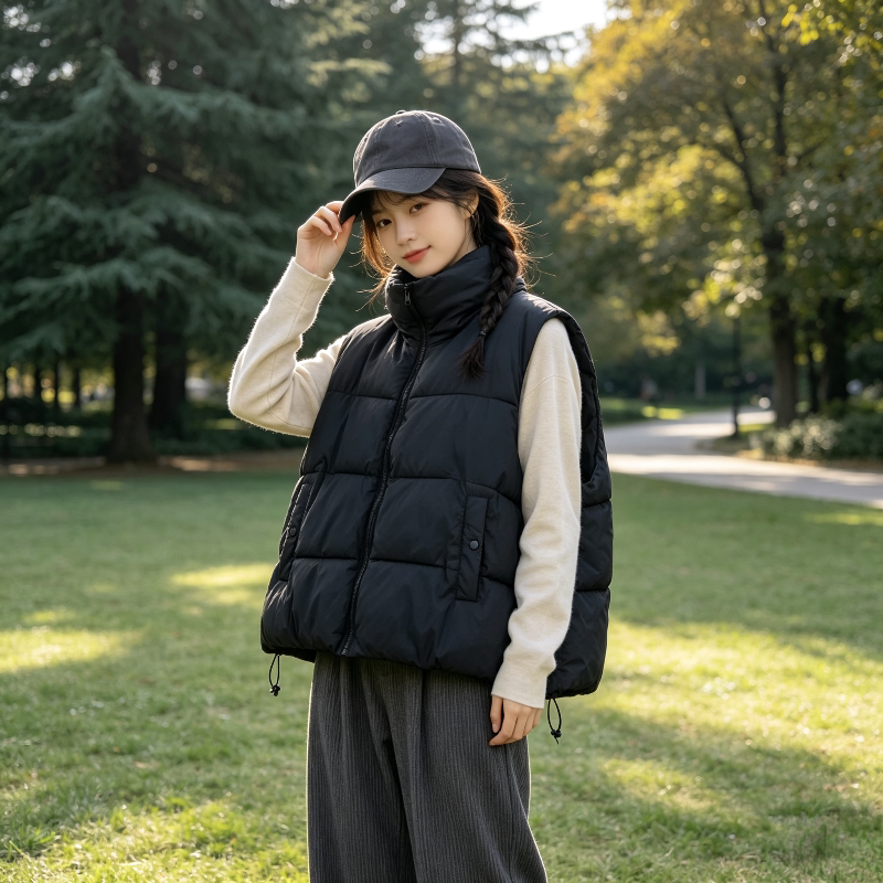 欧货秋冬设计感慵懒风宽松大码加厚保暖防寒无袖棉服马夹外套女潮