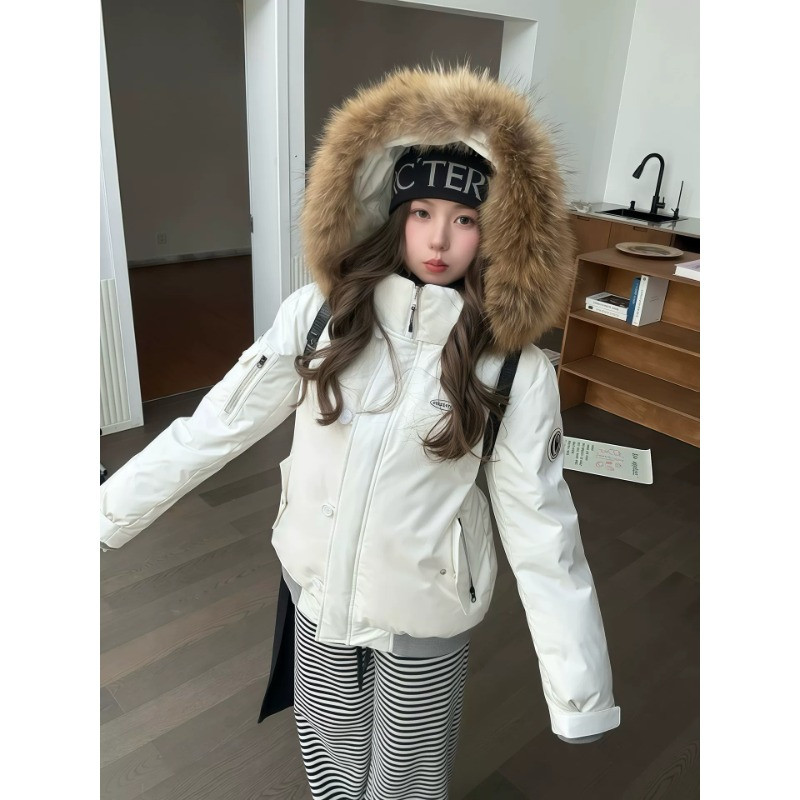 工装毛领冬季连帽加厚保暖防寒小个子休闲百搭港风派克棉服外套女