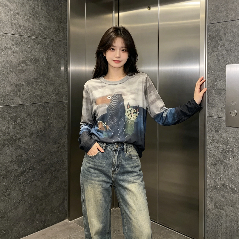 夏季薄款冰丝透气宽松大码小个子慵懒风扎染设计感长袖防晒T恤女