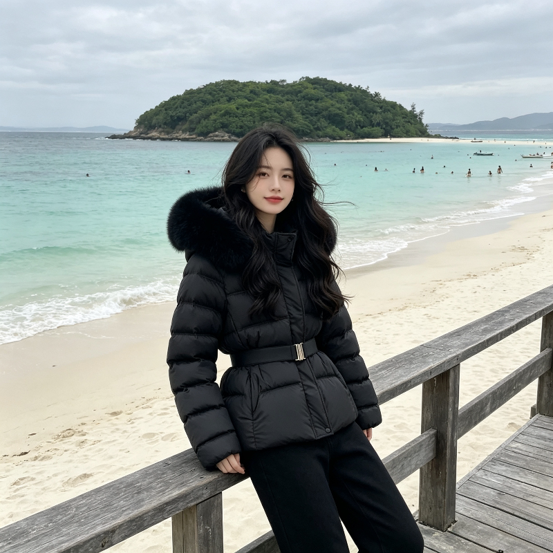 欧货大毛领加厚保暖防寒连帽宽松大码小个子棉服外套女洋气百搭潮