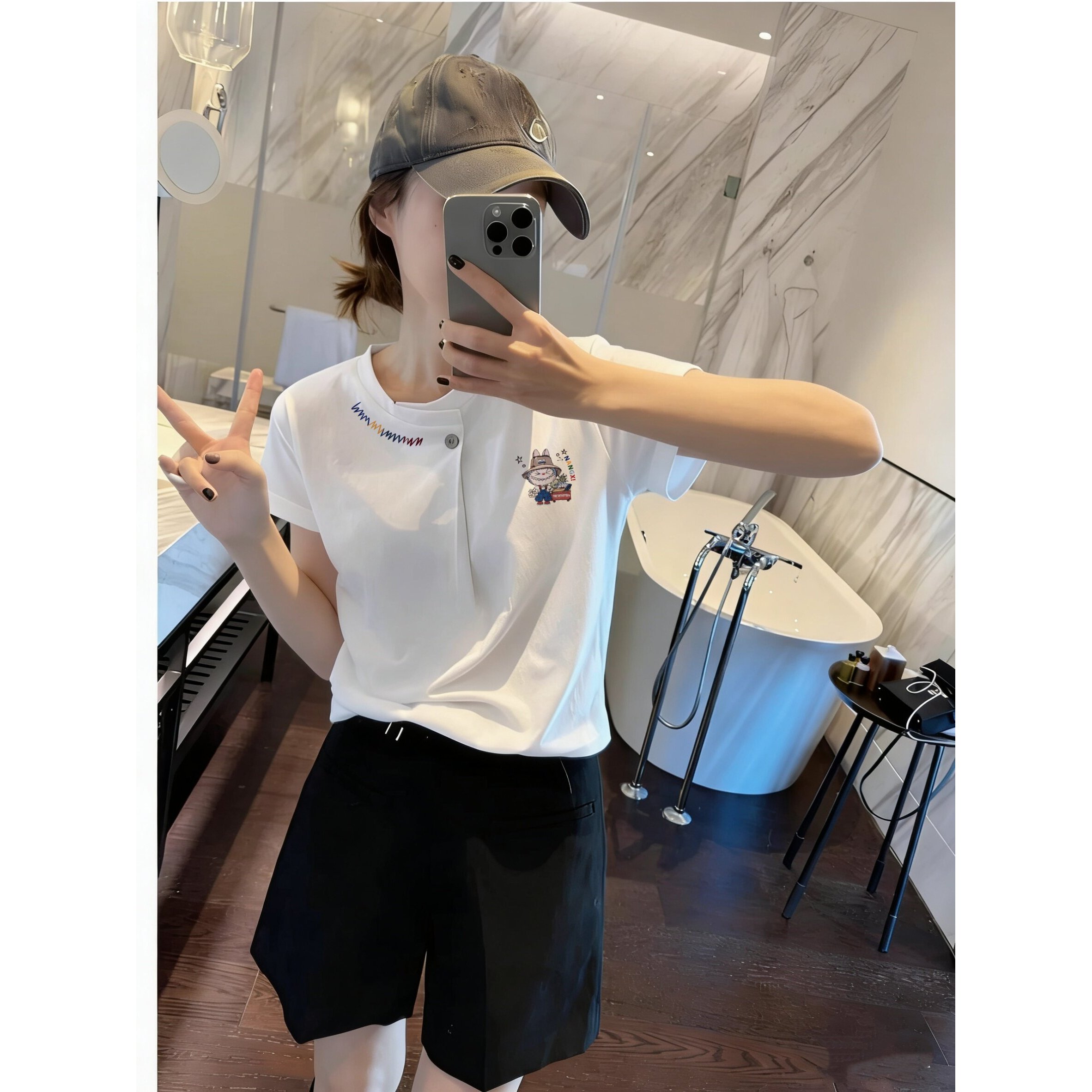 欧货夏季正肩圆领短款宽松显瘦小个子设计感短袖T恤上衣女洋气潮